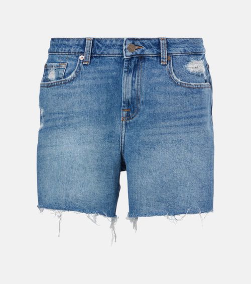 Distressed mid-rise denim shorts