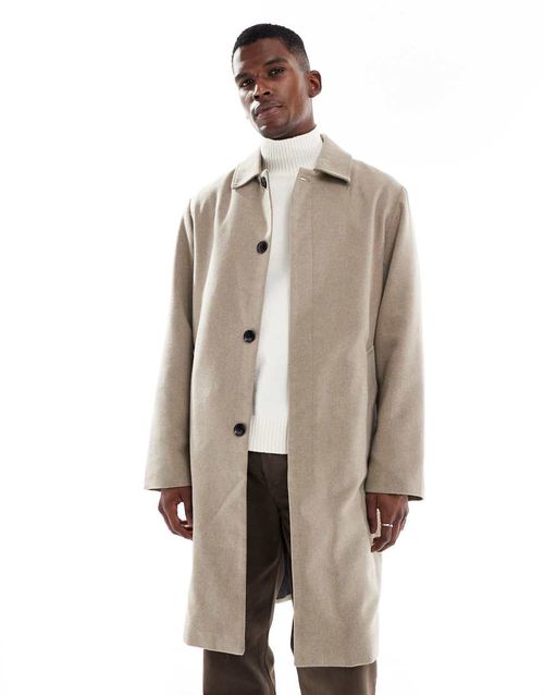Wool look longline overcoat in grey
