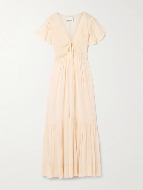 Agathe Tiered Gathered Silk-crepon Maxi Dress - Neutrals