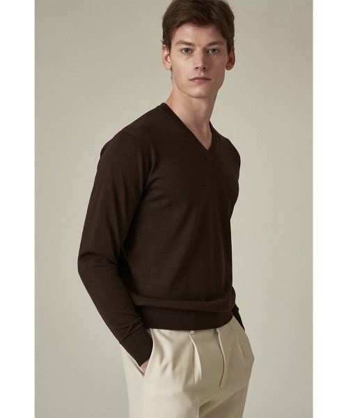 Silk Blended V-Neck Sweater_Dark Brown 