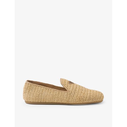 Mens Neutral Logo-plaque Slip-on Woven Loafers