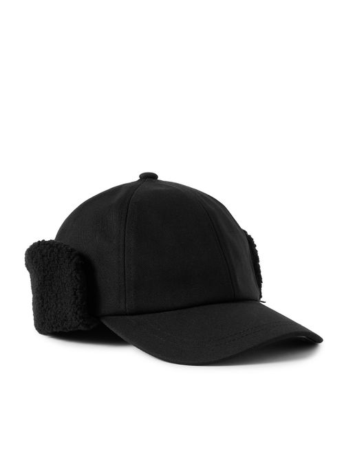 Faux Shearling-Trimmed Cotton-Twill Trapper Hat