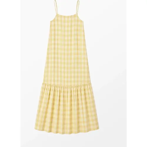 RO&ZO Women's Lemon-Yellow Cheesecloth Check Tiered Dre