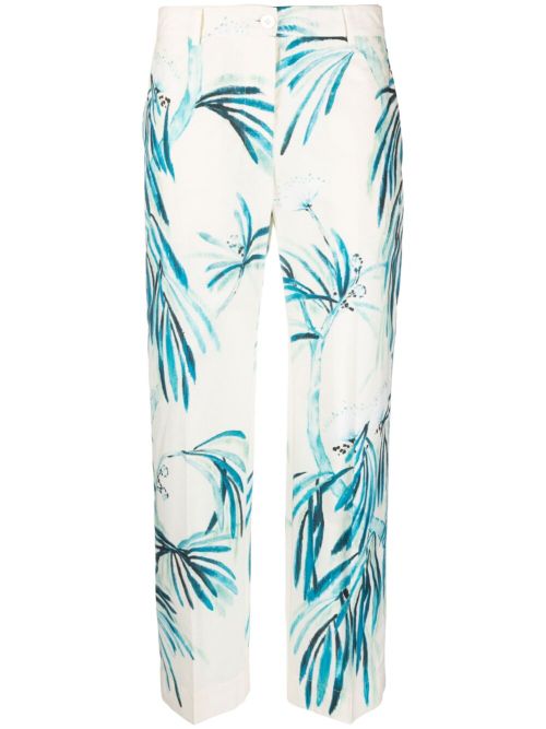 Leaf-Print Cotton Trousers — Ivory