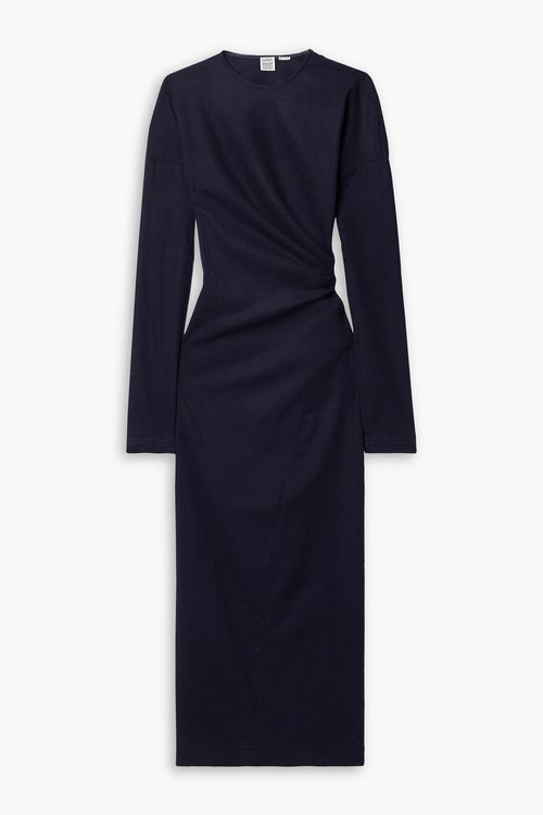 Draped wool-blend flannel midi dress - Blue - FR 32