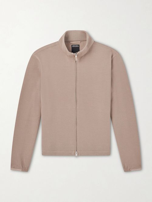 Honeycomb-Knit Cotton, Wool and Silk-Blend Zip-Up Sweater