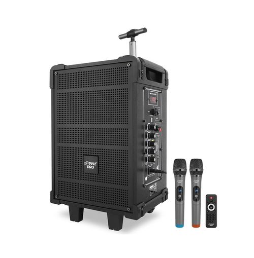 "8"" Portable Wireless Bt Streaming Pa Speaker System - Built-in Rechargeable Battery, Wireless Microphone, Usb/Micro Sd/Fm, 350W - Black"
