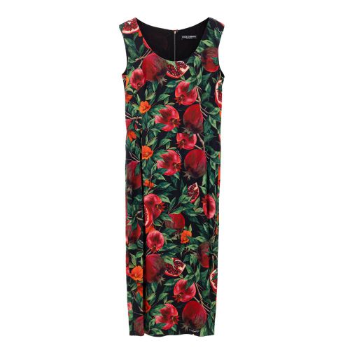 Pomegranate Print Viscose Dress — Black