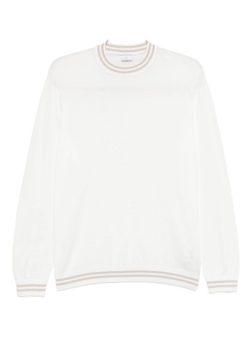 Striped-trim cotton jumper - White