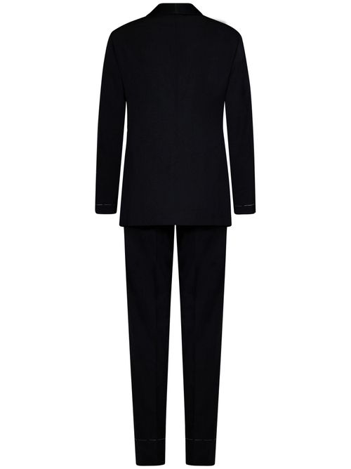 Wool-Cashmere Single-Breasted Pant Suit — Black
