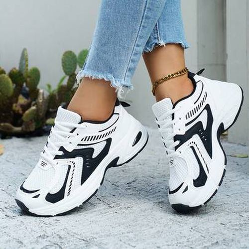 SheIn Women's Chunky Sneakers White Mesh Breathable Casual Shoes Retro Dad Shoe