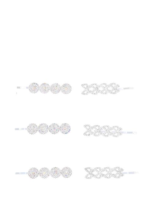 Crystal hair pins (pack of six) - Silver