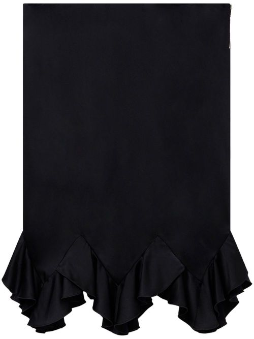 Ruffled satin midi skirt - Black
