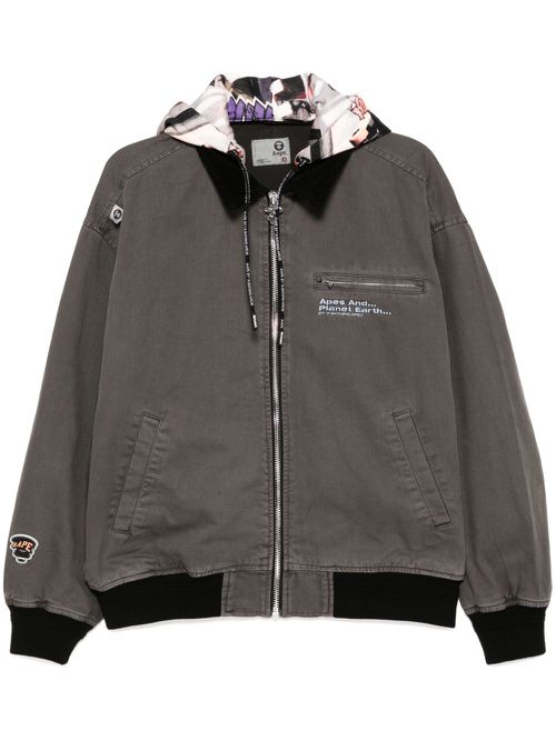 Logo-graffiti-print hooded jacket - Neutrals
