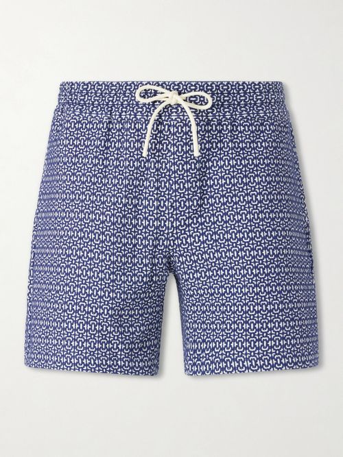 Abstract Tile Straight-Leg Cotton Shorts - Men - Blue