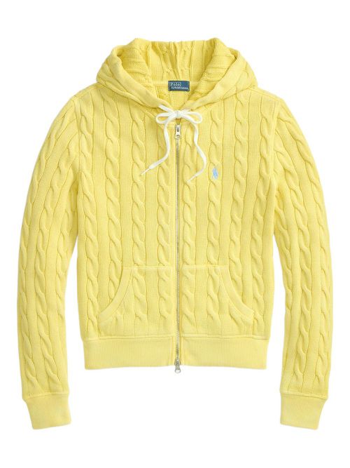 Cable-knit cotton hoodie - Yellow