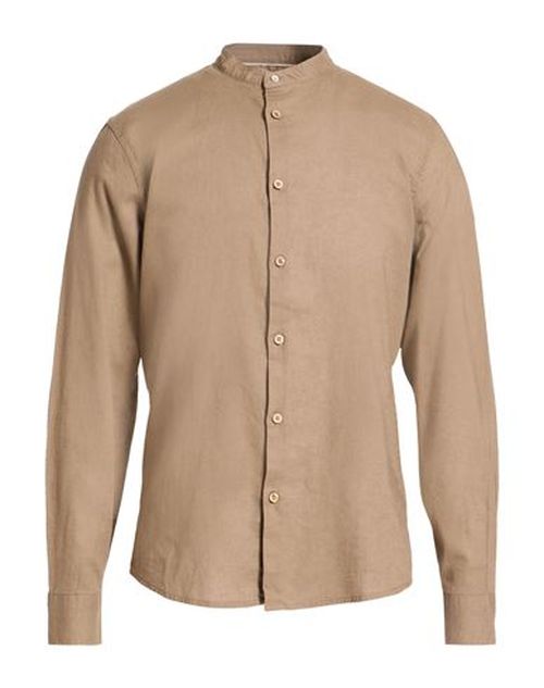 Man Shirt Light brown Size M Linen, Cotton
