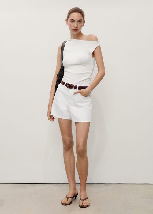 Denim shorts with frayed hem white - Woman - 