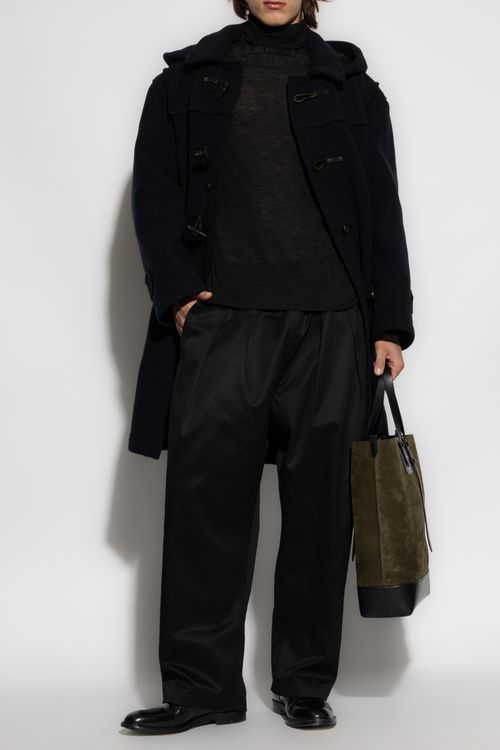 Thin Wool Turtleneck, Men's, Black