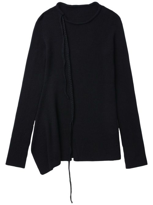 Decorative-stitching wool jumper - Black