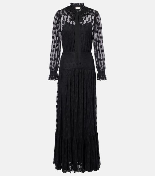 Soraya polka-dot tie-neck mesh maxi dress