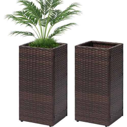 TEMU & Brown 2 Pack Tall Rattan Wicker Planters With Removable Liner, Large Indoor Outdoor Plant Pots X