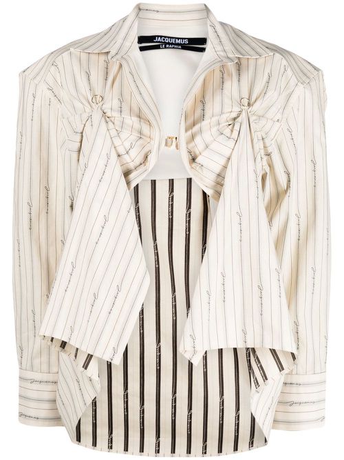 Pinstriped draped shirt - Neutrals