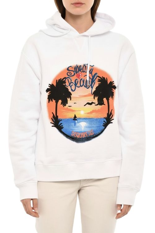 White Graphic Hood Hoodie
