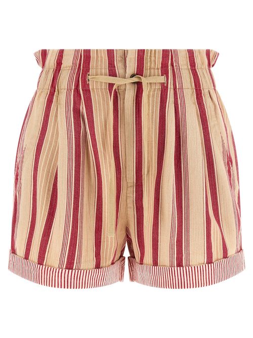 Striped Cotton Canvas Shorts — Red