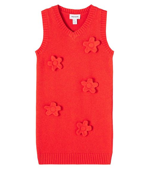 Floral-appliqué cotton and wool dress
