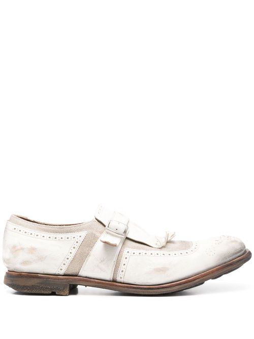 Distressed-finish monk shoes - White