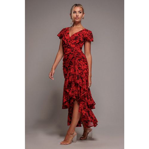 Goddiva Floral Wrap High And Low Midaxi Dress - Red