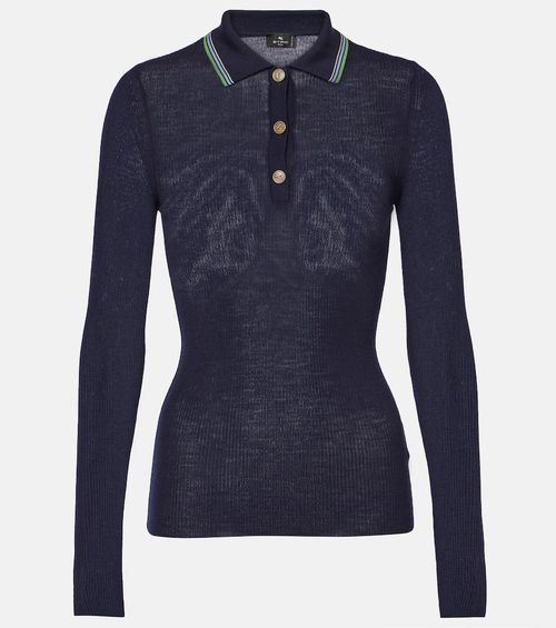 Printed wool and cotton polo sweater