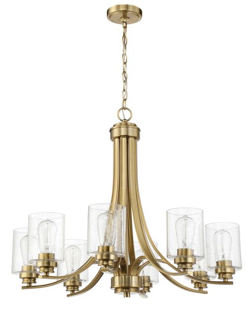 Satin Brass Eight Light Chandelier from the Bolden Collection