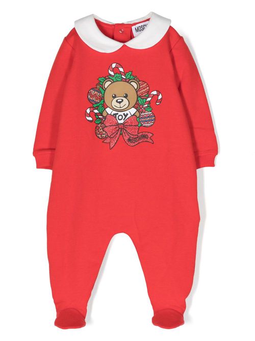 Teddy Bear-print stretch-cotton pajamas - Red