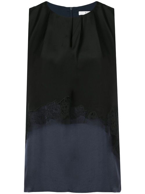 Patchwork sleeveless layered blouse - Blue