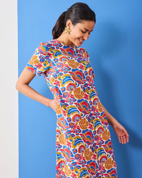 Printfresh x Pencil & Paper Linen Shift Dress in PF + Pencil & Paper Co. Bahama Blooms | Women's S | Blue