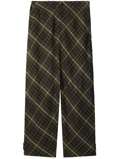 Check-pattern linen tailored trousers - Green