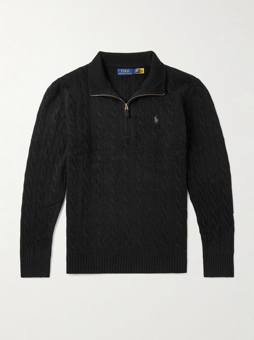 Men - Logo-Embroidered Cable-Knit Wool and Cashmere-Blend Half-Zip Sweater