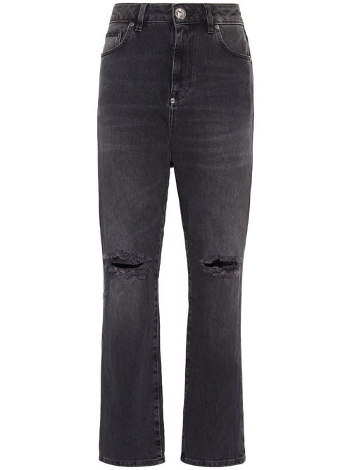 Distressed cropped jeans - Black