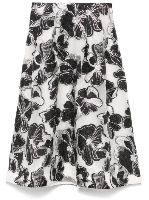 Anemone-jacquard voluminous midi skirt - White
