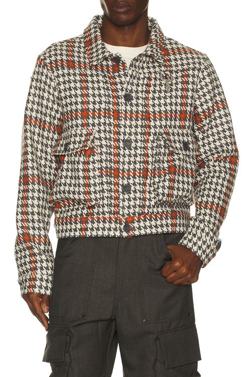 Reese Cooper Wool Houndstooth Trucker Jacket in Charcoal - Charcoal. L also in M, XL/1X