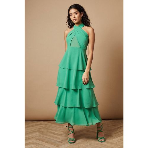 Oasis Women's Petite Halter Neck Cutout Tiered Maxi Dress in Green