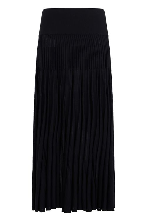 Pleated Virgin Wool Skirt — Black