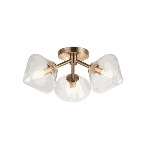 Aged Gold Brass Three Light Ceiling Mount from the Novo Collection