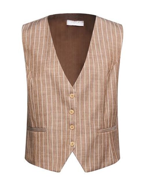 Previú Woman Tailored Vest Light brown Size 12 Polyester, Viscose, Lyocell