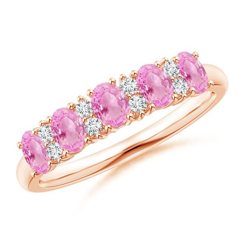 Angara 0.9 Carat Five Stone Pink Sapphire and Diamond Wedding Ring in 18K Rose Gold