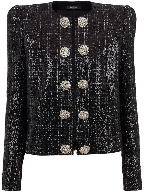 Sequin-embellished tweed jacket - Black