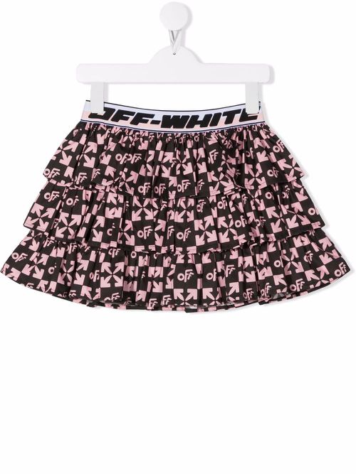 Monogram-print ruffle skirt - Black