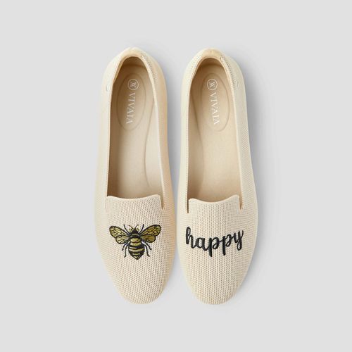 VIVAIA Round-Toe Embroidered Loafers Audrey|CREAM IVORY - BEE HAPPY